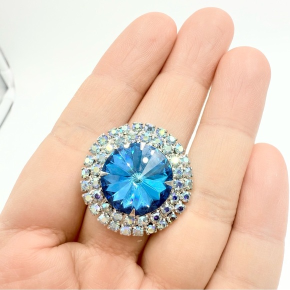 Vintage Three Sets Blue AB Crystal Rhinestones Blue Aqua Necklace and Earrings - Picture 5 of 10